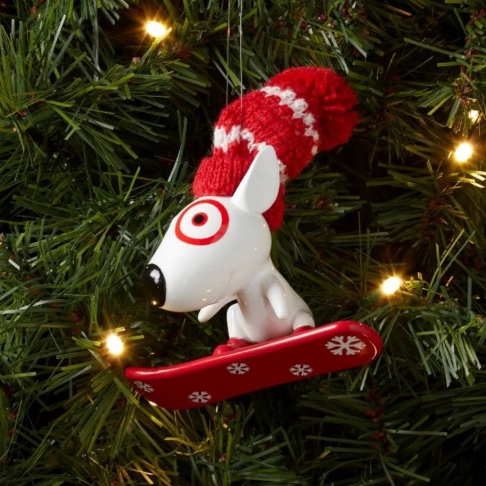 NWT Target bullseye dog Christmas tree ornament 2023 snowboard